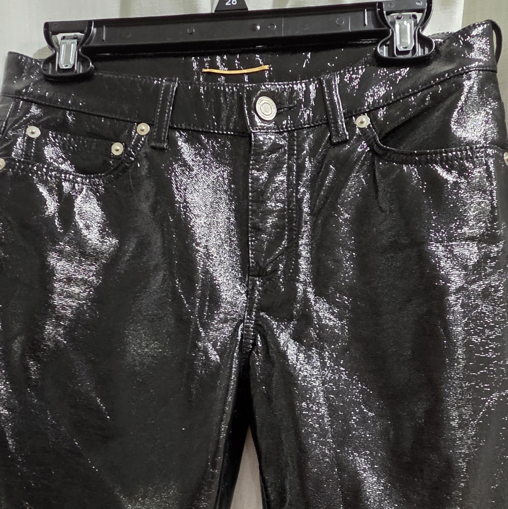 SAINT LAURENT Runway Black Vinyl High Waist Slim Shiny Skinny Pants 28 - Picture 2 of 7